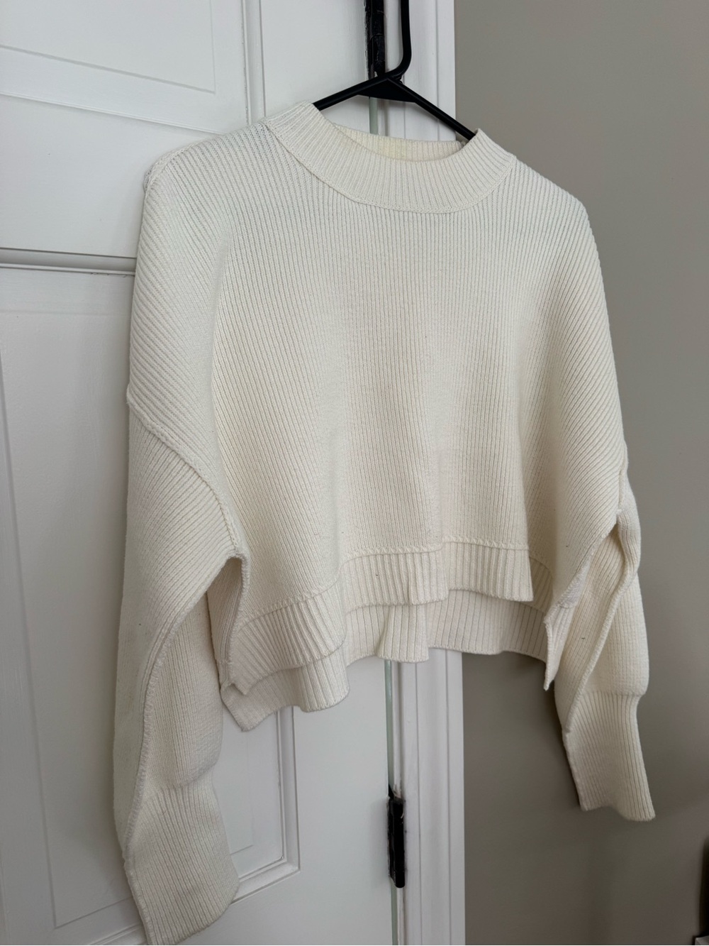 Free People Cropped Cream Ribbed Knit Sweater - Women